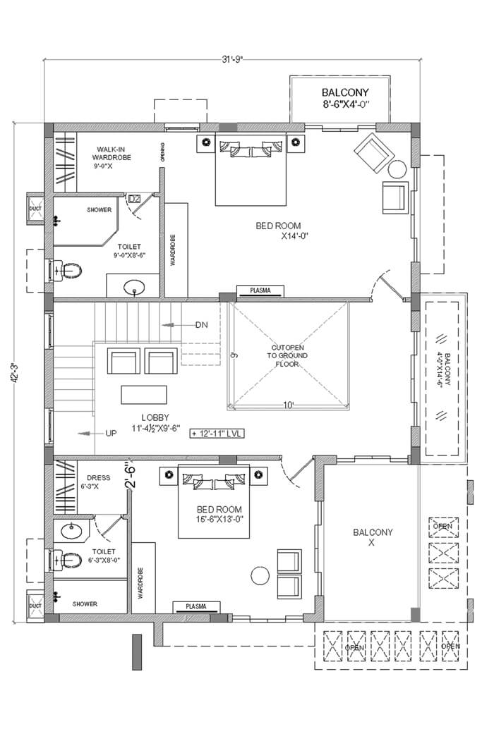 Type A East Facing Villa First Floor plan
