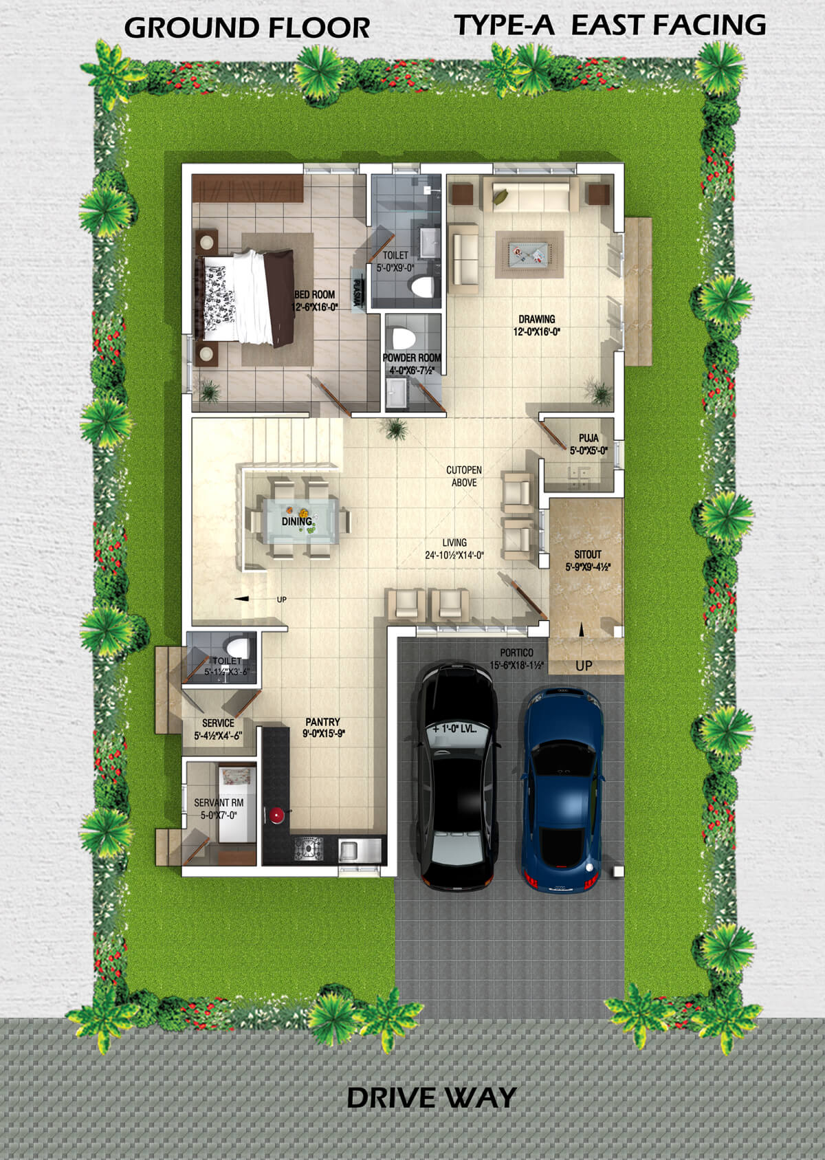 Type A East Facing Villa ground Floor plan