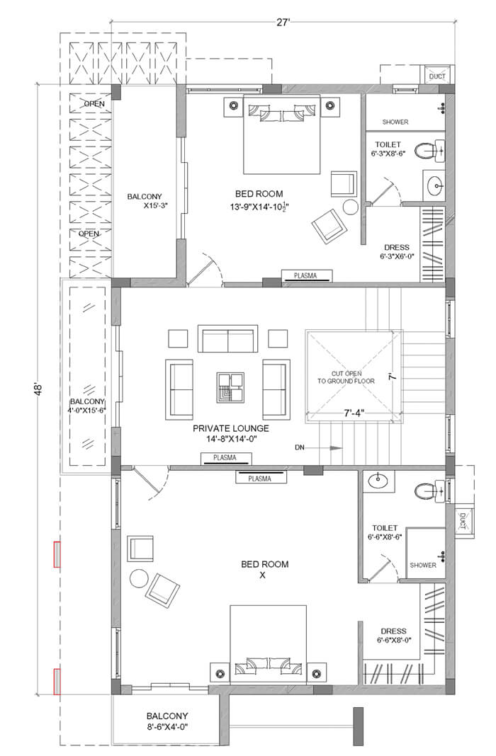 Type A West Facing Villa First Floor plan