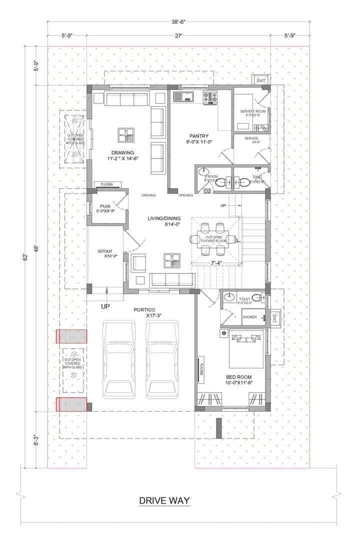 Type A West Facing Villa ground Floor plan