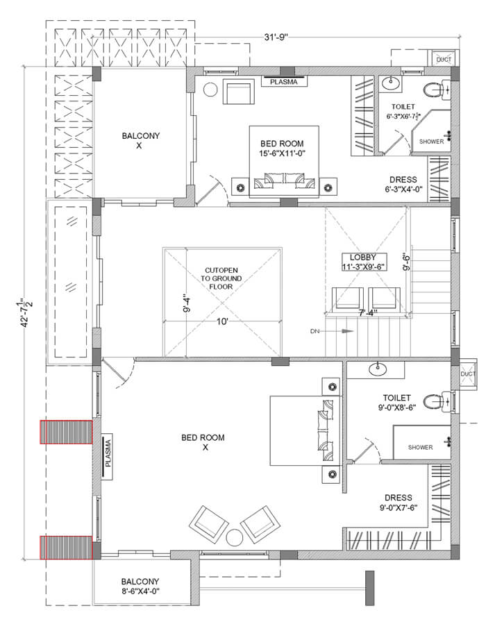 Type A West Facing Villa First Floor plan