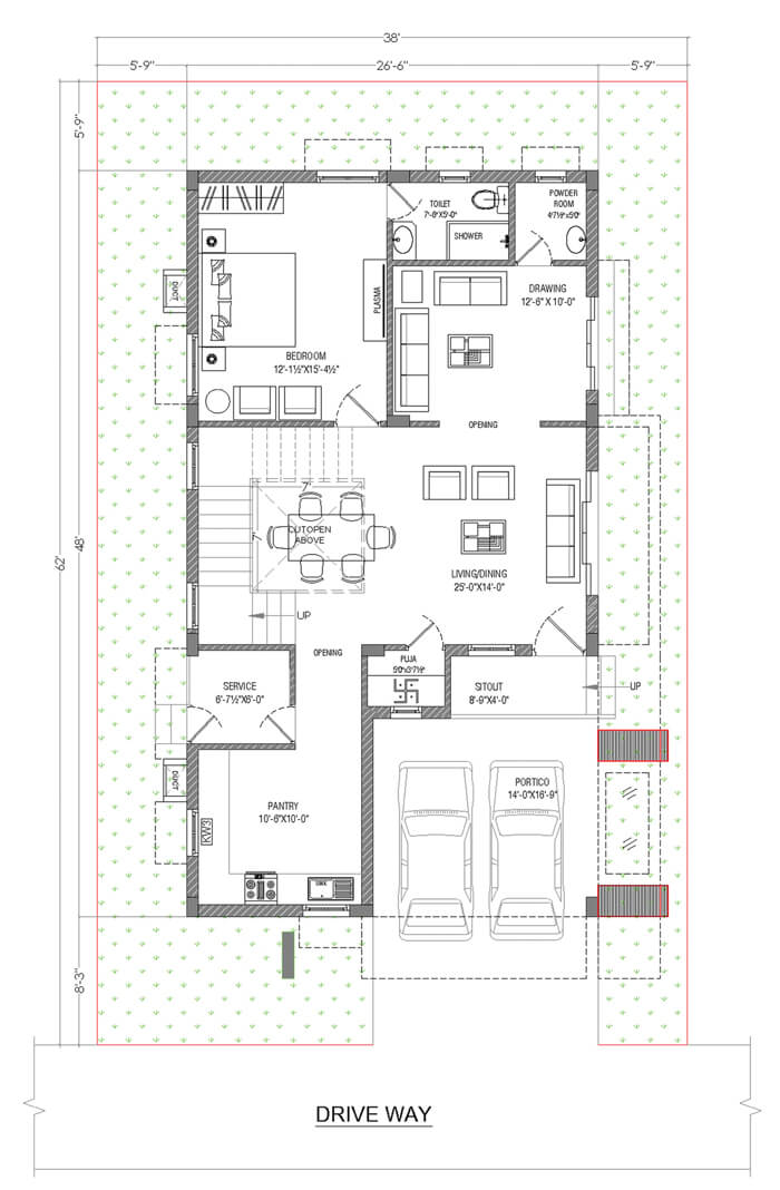 Type A East Facing Villa ground Floor plan